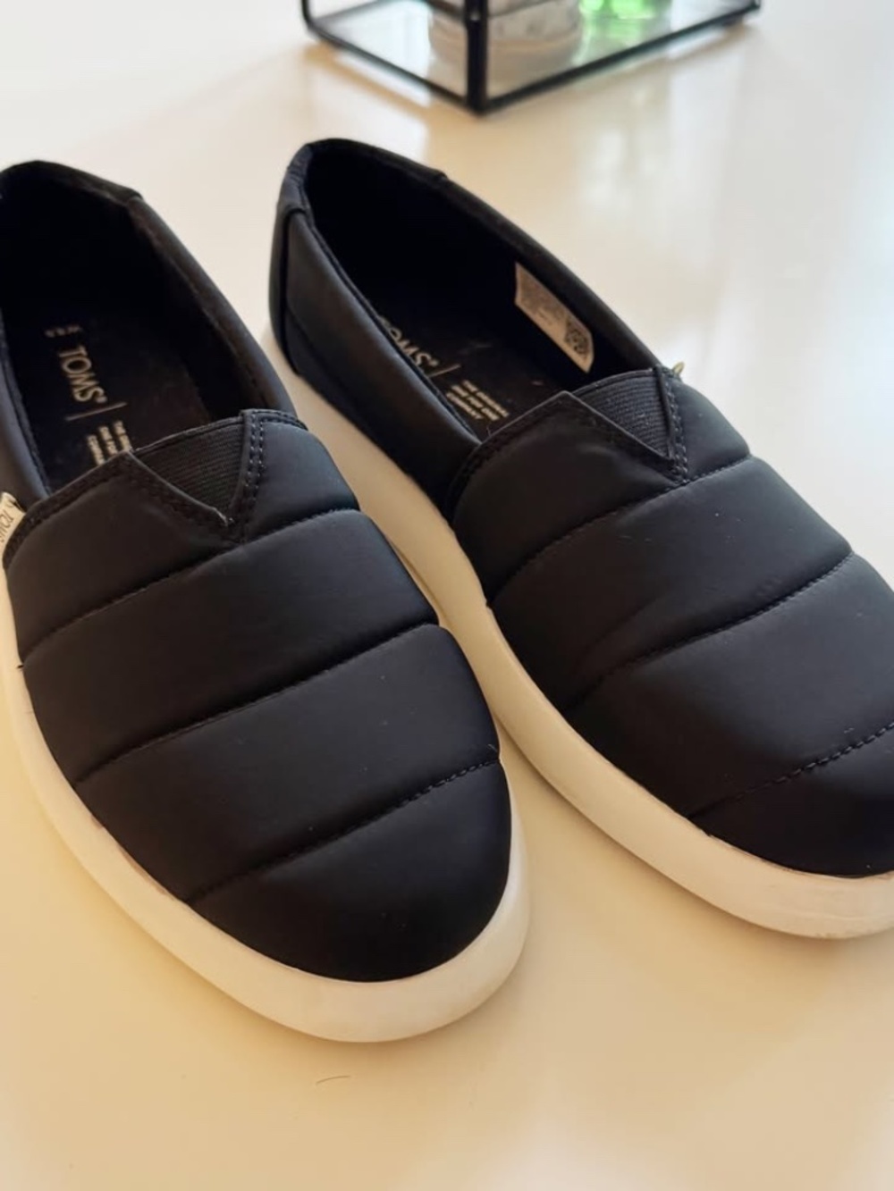 TOMS Black Quilted Slip-On Shoes 8.5